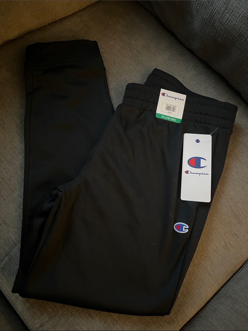NWT Champion Kids Joggers Black with Logo Patch Size XL 18/20